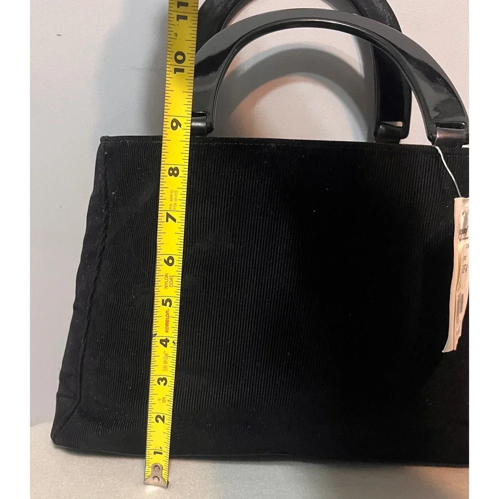 Vtg NWT‎ Rangoni Of Florence Black Corduroy Top Handle Bag Purse Leather Trim